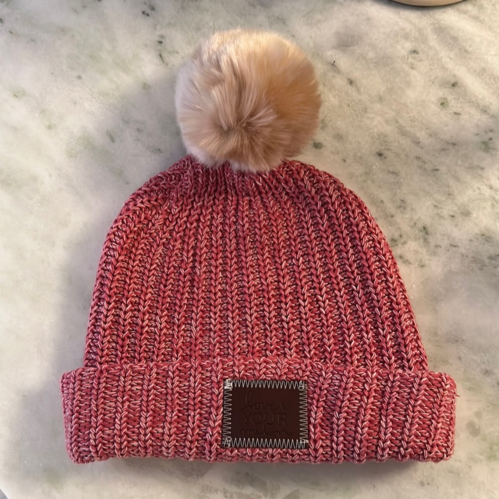 Love Your Melon pink beanie with light pink removable pom pom!